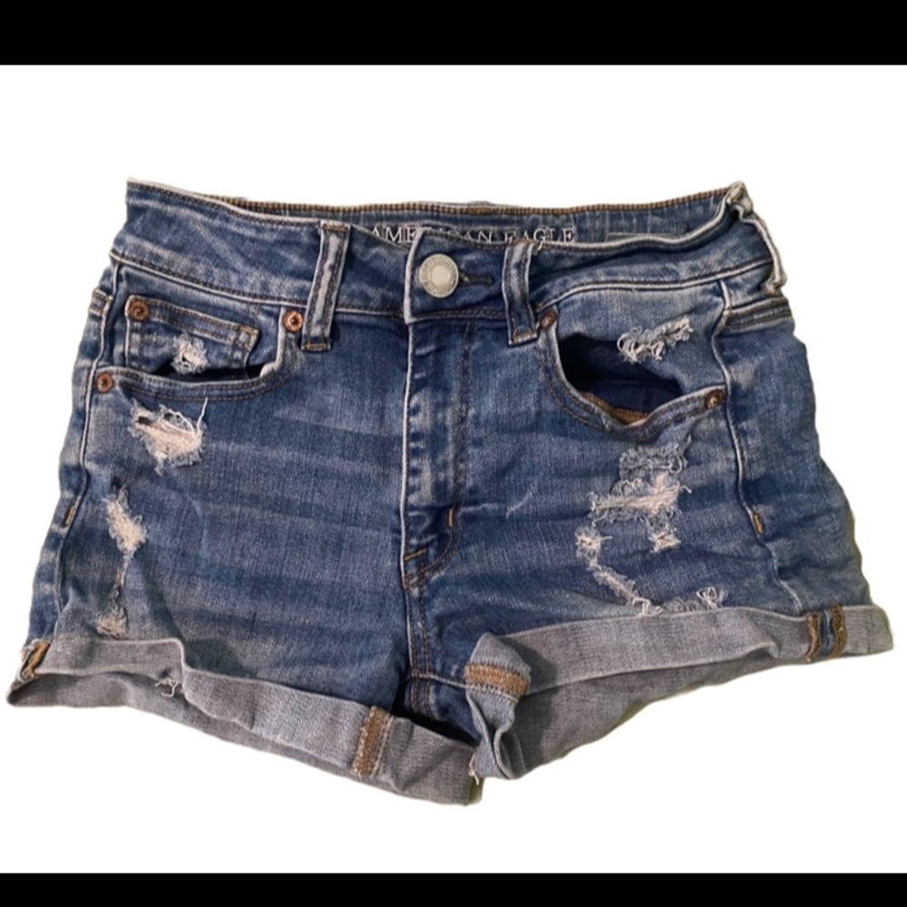 American eagle ripped high rise shortie super stretch jean shorts